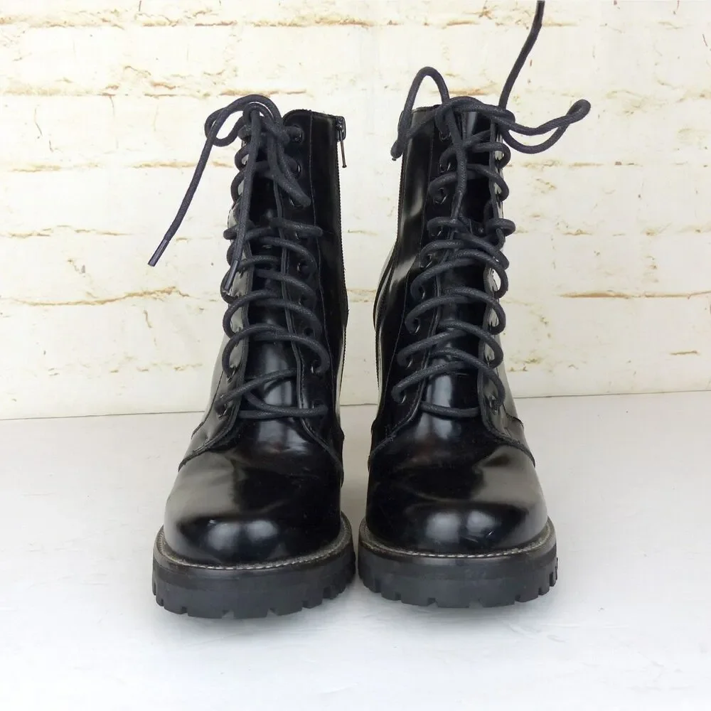 Jeffrey Campbell Legion Boot Women 8.5M Black Leather Heel Lace Zip Lug Ankle - Picture 4 of 13